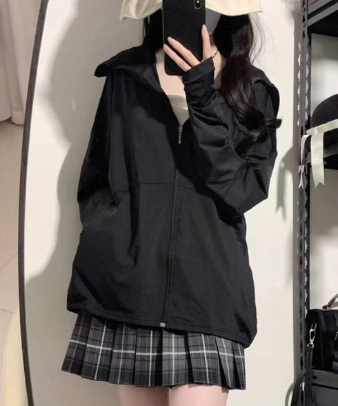 UV対策パーカー 冷感タッチカーディガン フード付き 指穴付きアウター 涼しい オーバーサイズ ジップアップトップス 紫外線対策羽織り 日焼け止めラッシュパーカー 83LIULIUB-001